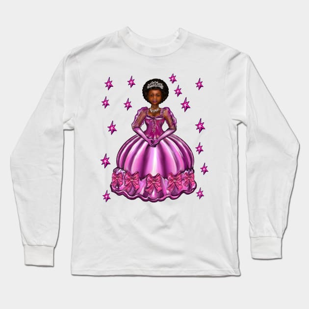 Princess -  Black Afro Princess in purple with stars  vi ! beautiful  black girl with Afro hair, brown eyes and dark brown skin. Hair love ! Long Sleeve T-Shirt by Artonmytee